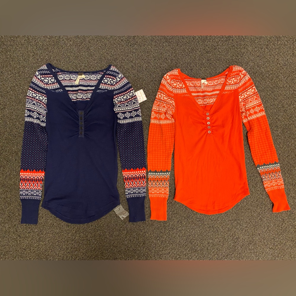 TWO Free People Fair Isle Thermal Henley Size Small